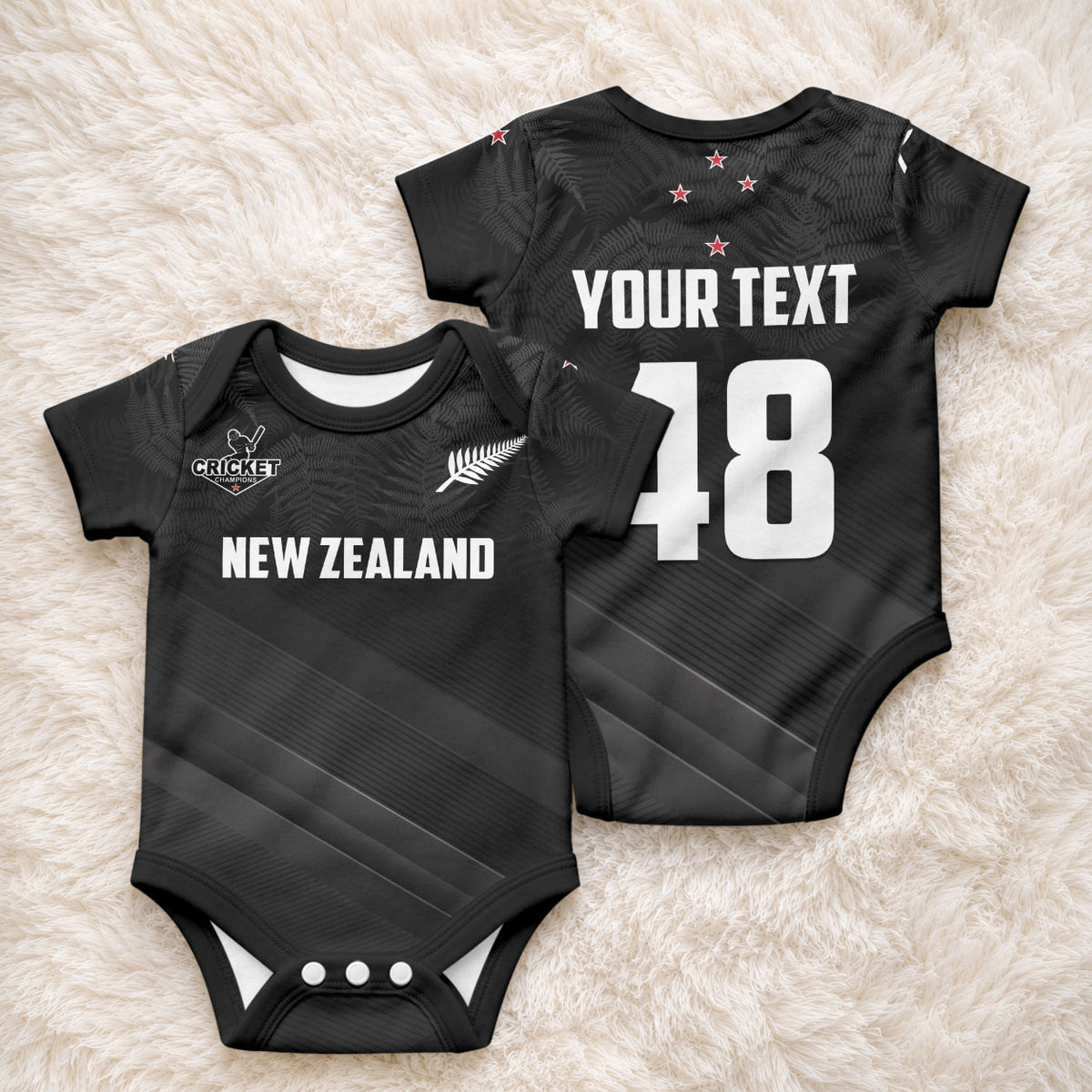 Custom New Zealand Cricket Baby Onesie Aotearoa Black Cap Come On