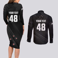 Custom New Zealand Cricket Couples Matching Long Sleeve Bodycon Dress and Long Sleeve Button Shirt Aotearoa Black Cap Come On LT01 - Polynesian Pride