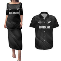 Custom New Zealand Cricket Couples Matching Puletasi and Hawaiian Shirt Aotearoa Black Cap Come On LT01 Black - Polynesian Pride