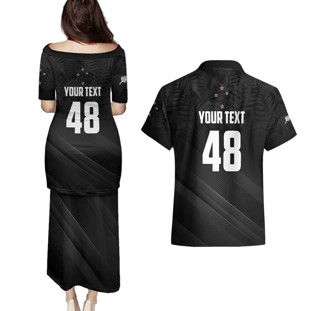 Custom New Zealand Cricket Couples Matching Puletasi and Hawaiian Shirt Aotearoa Black Cap Come On LT01 - Polynesian Pride
