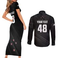 Custom New Zealand Cricket Couples Matching Short Sleeve Bodycon Dress and Long Sleeve Button Shirt Aotearoa Black Cap Come On LT01 - Polynesian Pride