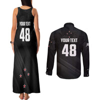 Custom New Zealand Cricket Couples Matching Tank Maxi Dress and Long Sleeve Button Shirt Aotearoa Black Cap Come On LT01 - Polynesian Pride