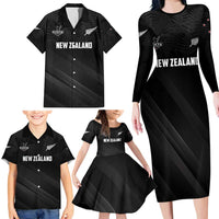 Custom New Zealand Cricket Family Matching Long Sleeve Bodycon Dress and Hawaiian Shirt Aotearoa Black Cap Come On LT01 - Polynesian Pride