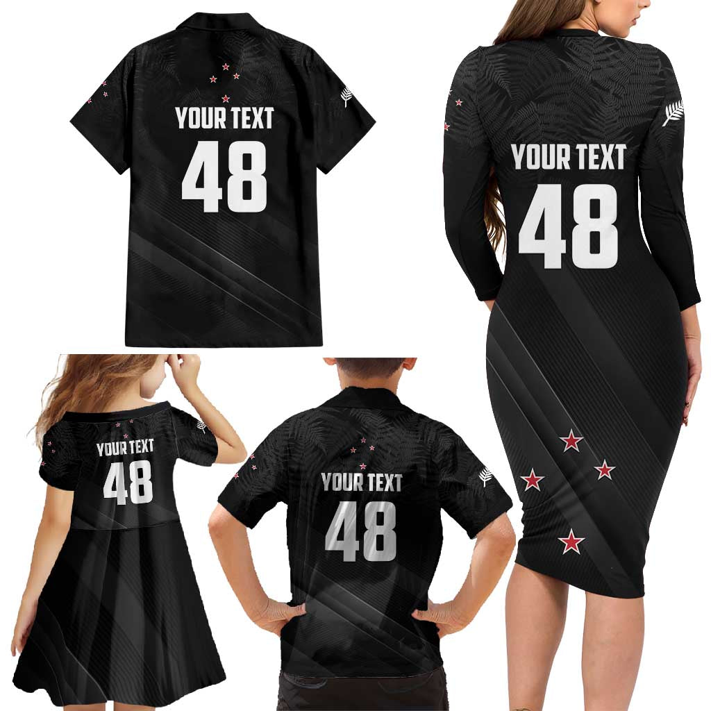 Custom New Zealand Cricket Family Matching Long Sleeve Bodycon Dress and Hawaiian Shirt Aotearoa Black Cap Come On LT01 - Polynesian Pride