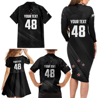 Custom New Zealand Cricket Family Matching Long Sleeve Bodycon Dress and Hawaiian Shirt Aotearoa Black Cap Come On LT01 - Polynesian Pride