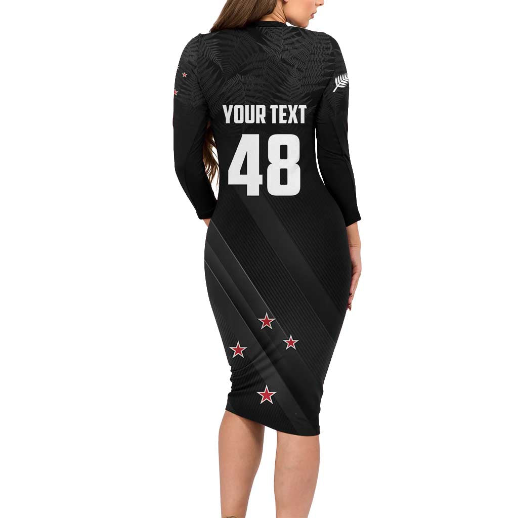 Custom New Zealand Cricket Family Matching Long Sleeve Bodycon Dress and Hawaiian Shirt Aotearoa Black Cap Come On LT01 - Polynesian Pride