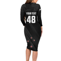 Custom New Zealand Cricket Family Matching Long Sleeve Bodycon Dress and Hawaiian Shirt Aotearoa Black Cap Come On LT01 - Polynesian Pride
