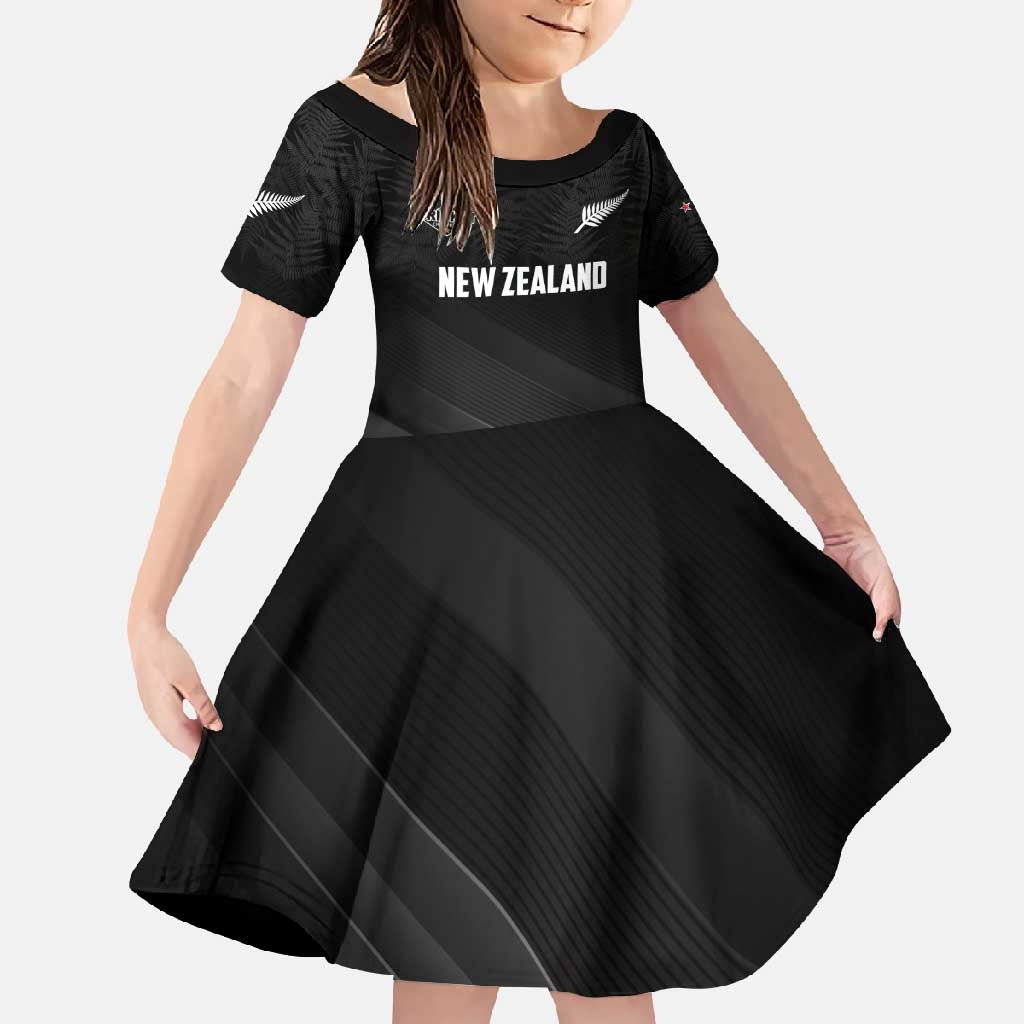 Custom New Zealand Cricket Family Matching Mermaid Dress and Hawaiian Shirt Aotearoa Black Cap Come On LT01 Daughter's Dress Black - Polynesian Pride