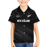 Custom New Zealand Cricket Family Matching Off The Shoulder Long Sleeve Dress and Hawaiian Shirt Aotearoa Black Cap Come On