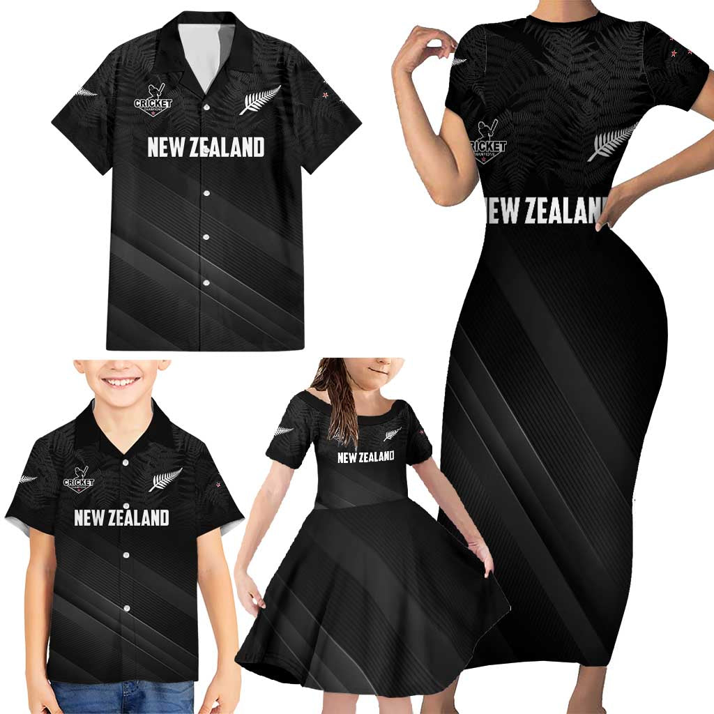 Custom New Zealand Cricket Family Matching Short Sleeve Bodycon Dress and Hawaiian Shirt Aotearoa Black Cap Come On LT01 - Polynesian Pride
