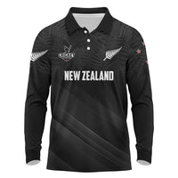Custom New Zealand Cricket Long Sleeve Polo Shirt Aotearoa Black Cap Come On