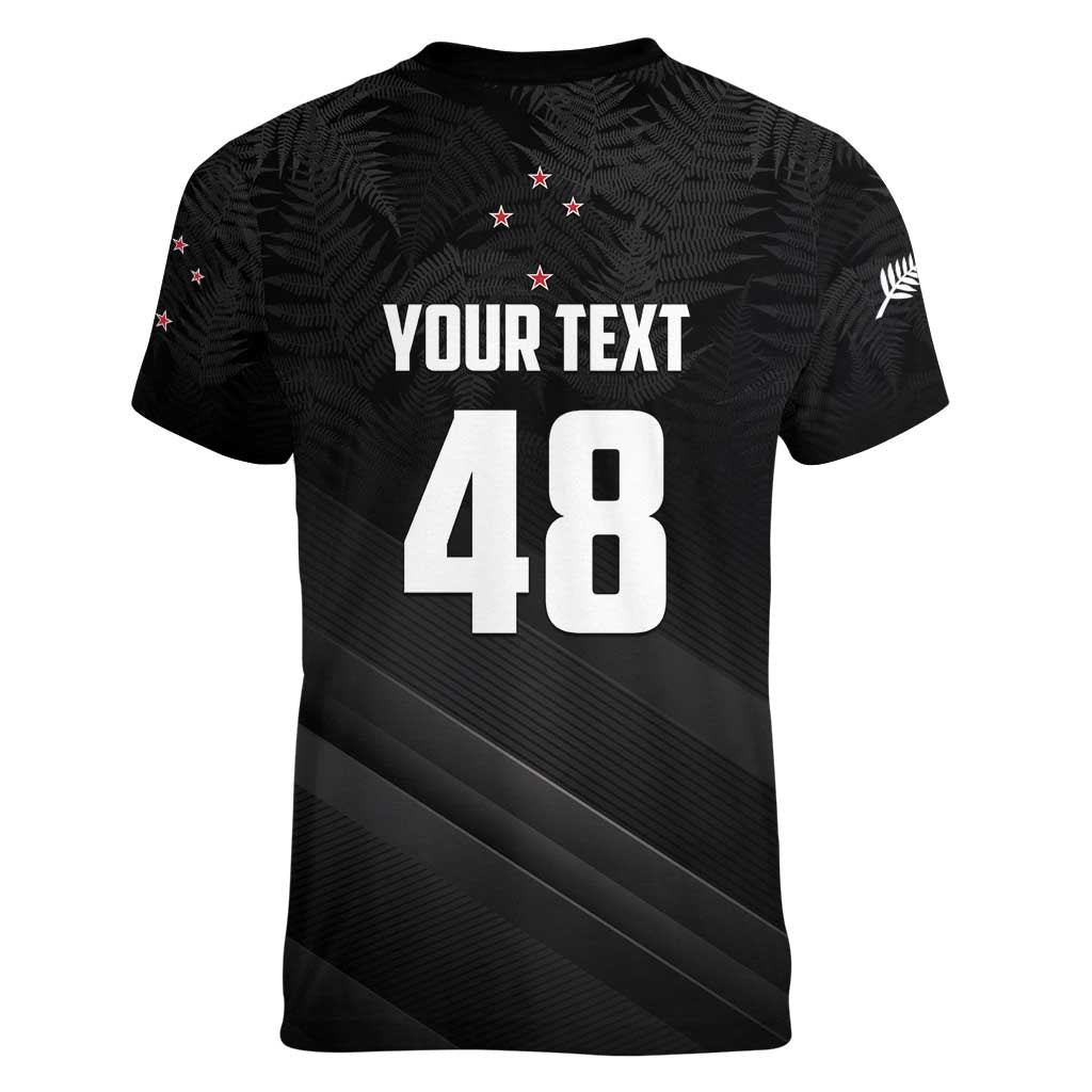 Custom New Zealand Cricket Women V-Neck T-Shirt Aotearoa Black Cap Come On LT01 - Polynesian Pride