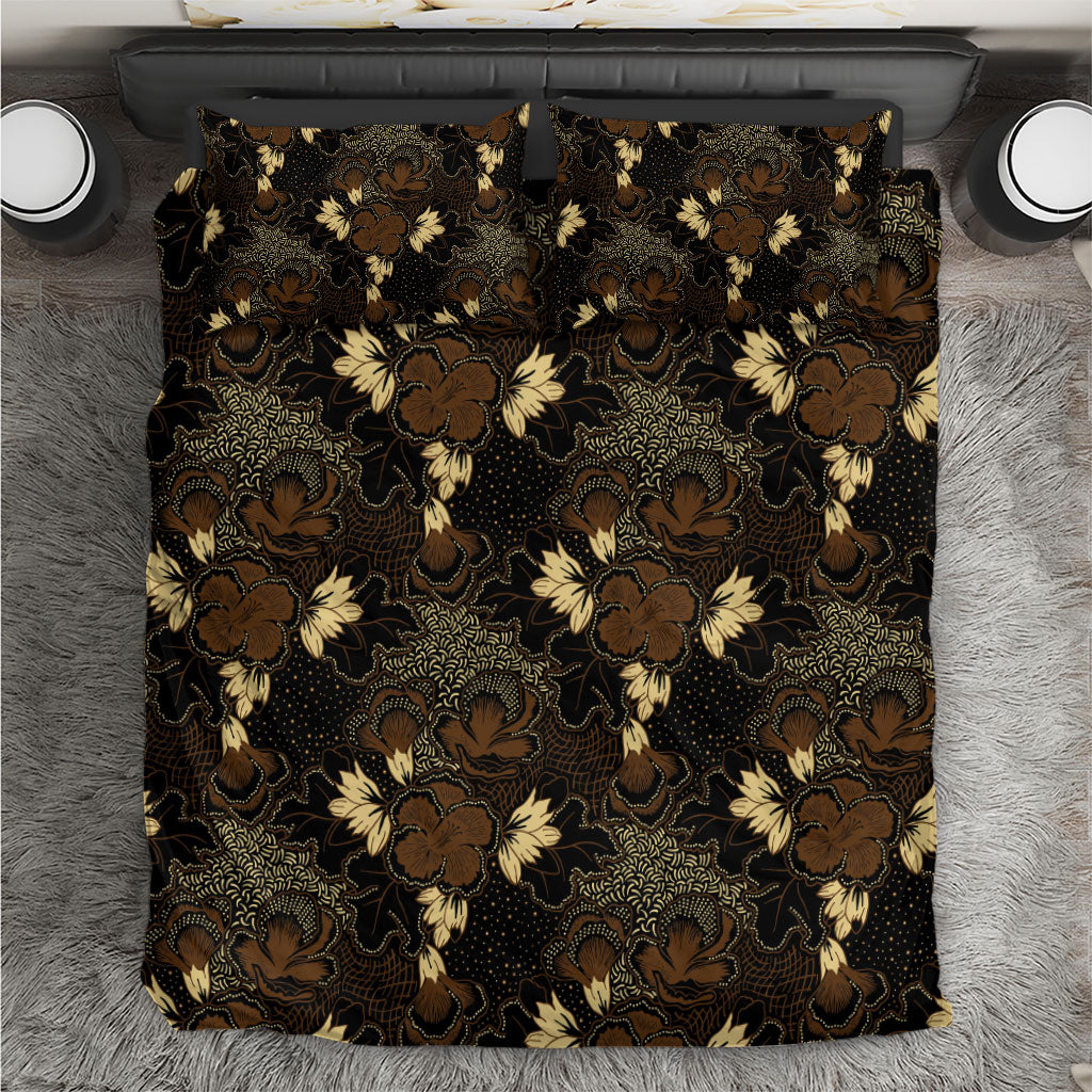 Javanese Batik Semen Bedding Set Indonesian Traditional Pattern LT01 Black - Polynesian Pride
