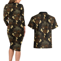 Javanese Batik Semen Couples Matching Long Sleeve Bodycon Dress and Hawaiian Shirt Indonesian Traditional Pattern