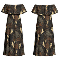 Javanese Batik Semen Couples Matching Off Shoulder Maxi Dress and Hawaiian Shirt Indonesian Traditional Pattern LT01 - Polynesian Pride