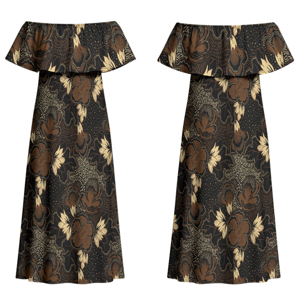 Javanese Batik Semen Couples Matching Off Shoulder Maxi Dress and Long Sleeve Button Shirt Indonesian Traditional Pattern LT01 - Polynesian Pride