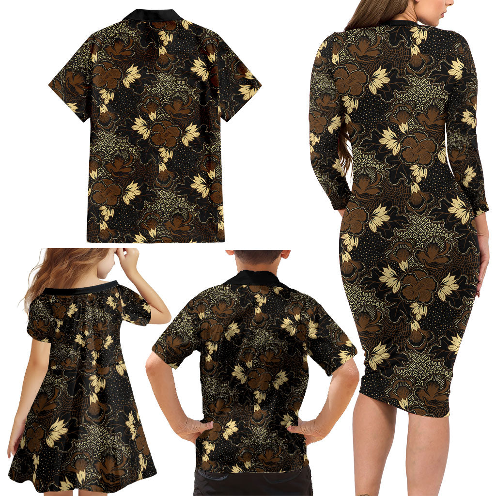 Javanese Batik Semen Family Matching Long Sleeve Bodycon Dress and Hawaiian Shirt Indonesian Traditional Pattern LT01 - Polynesian Pride