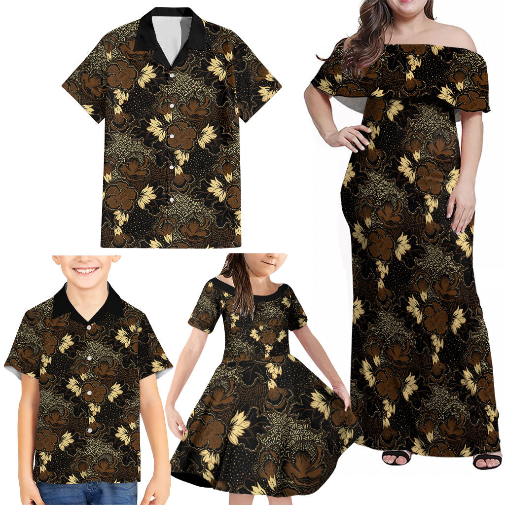 Javanese Batik Semen Family Matching Off Shoulder Maxi Dress and Hawaiian Shirt Indonesian Traditional Pattern