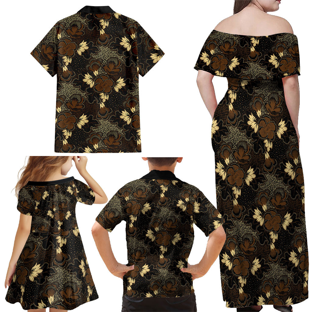 Javanese Batik Semen Family Matching Off Shoulder Maxi Dress and Hawaiian Shirt Indonesian Traditional Pattern LT01 - Polynesian Pride