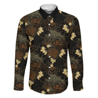 Javanese Batik Semen Family Matching Off Shoulder Short Dress and Hawaiian Shirt Indonesian Traditional Pattern LT01 Dad's Shirt - Long Sleeve Black - Polynesian Pride