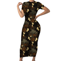 Javanese Batik Semen Family Matching Short Sleeve Bodycon Dress and Hawaiian Shirt Indonesian Traditional Pattern LT01 Mom's Dress Black - Polynesian Pride