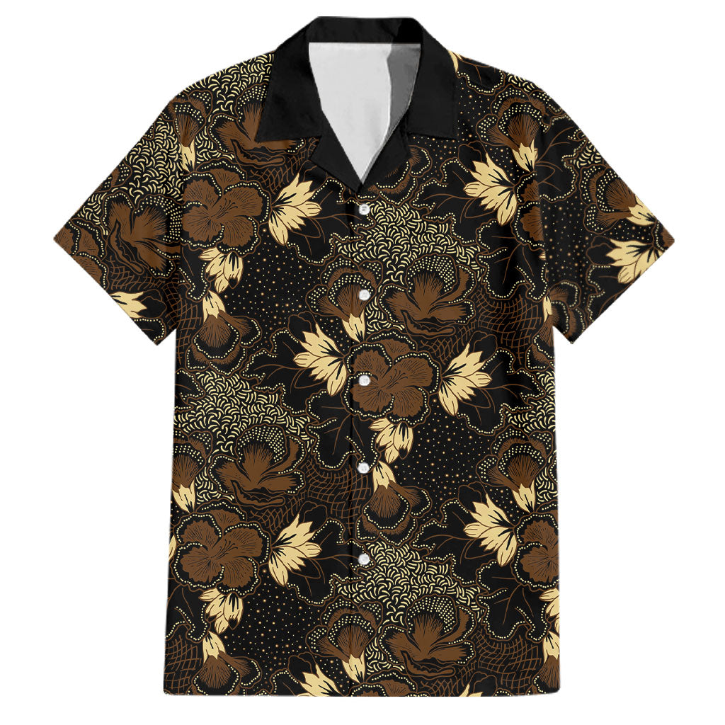 Javanese Batik Semen Family Matching Tank Maxi Dress and Hawaiian Shirt Indonesian Traditional Pattern LT01 Dad's Shirt - Short Sleeve Black - Polynesian Pride