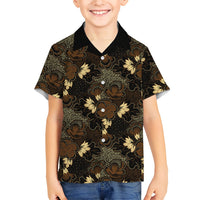 Javanese Batik Semen Family Matching Tank Maxi Dress and Hawaiian Shirt Indonesian Traditional Pattern LT01 Son's Shirt Black - Polynesian Pride