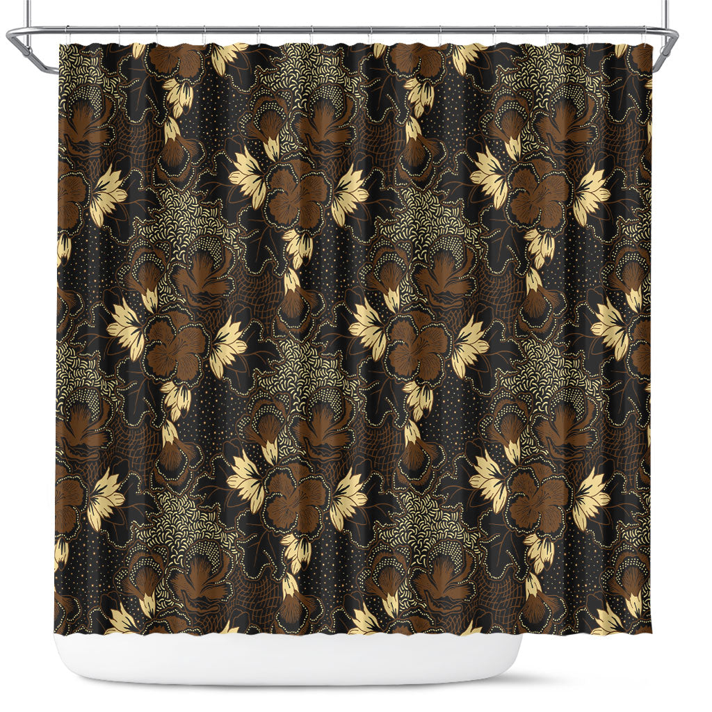 Javanese Batik Semen Shower Curtain Indonesian Traditional Pattern LT01 Black - Polynesian Pride