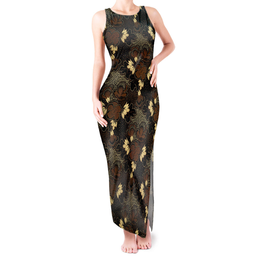 Javanese Batik Semen Tank Maxi Dress Indonesian Traditional Pattern LT01 Women Black - Polynesian Pride