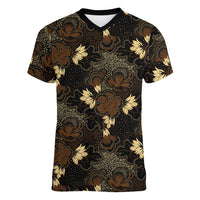 Javanese Batik Semen Women V-Neck T-Shirt Indonesian Traditional Pattern LT01 Female Black - Polynesian Pride