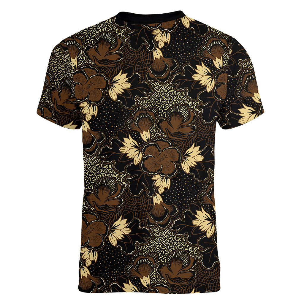 Javanese Batik Semen Women V-Neck T-Shirt Indonesian Traditional Pattern LT01 - Polynesian Pride