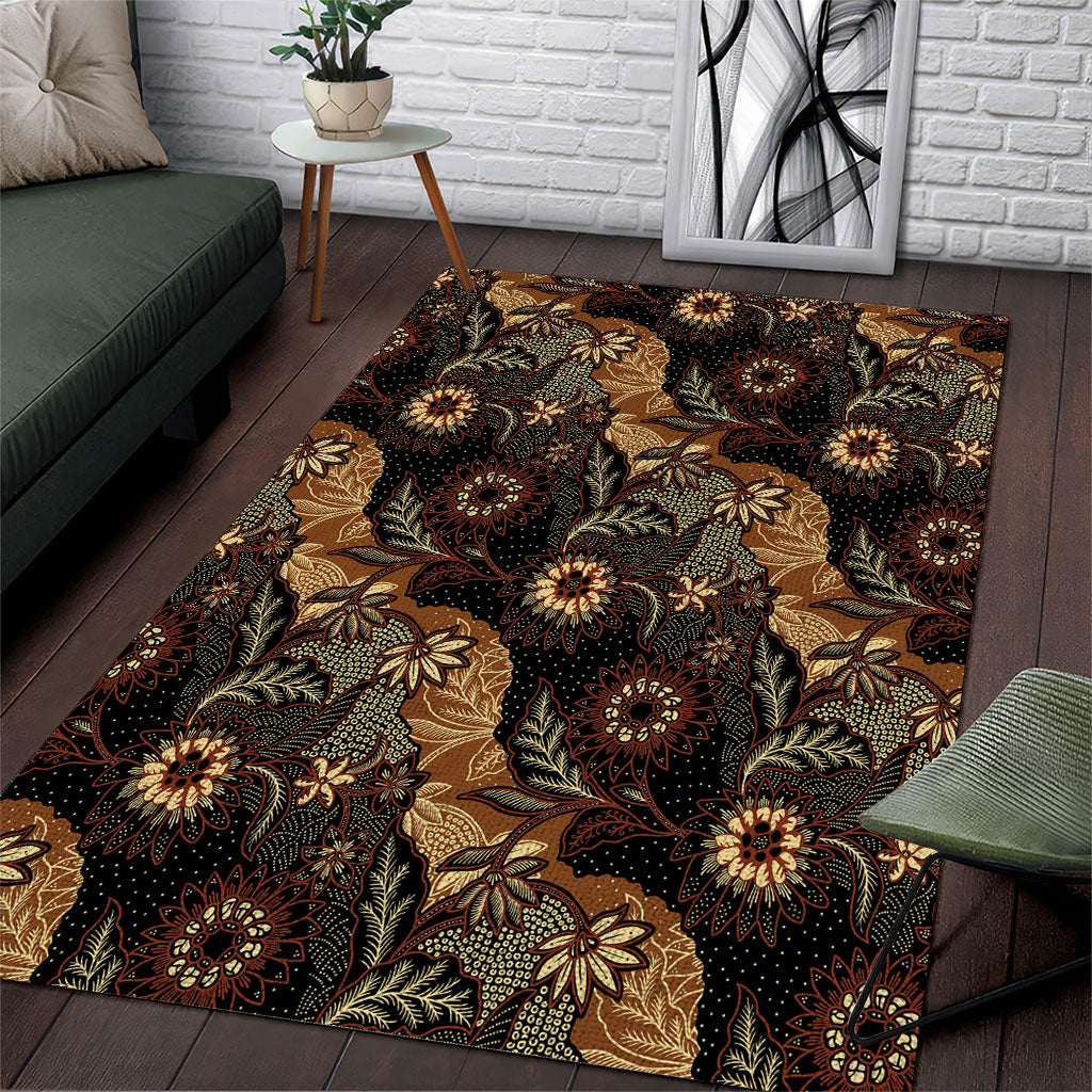 Batik Pedalaman Semen Lereng Style Area Rug Indonesian Traditional Pattern LT01 Black - Polynesian Pride