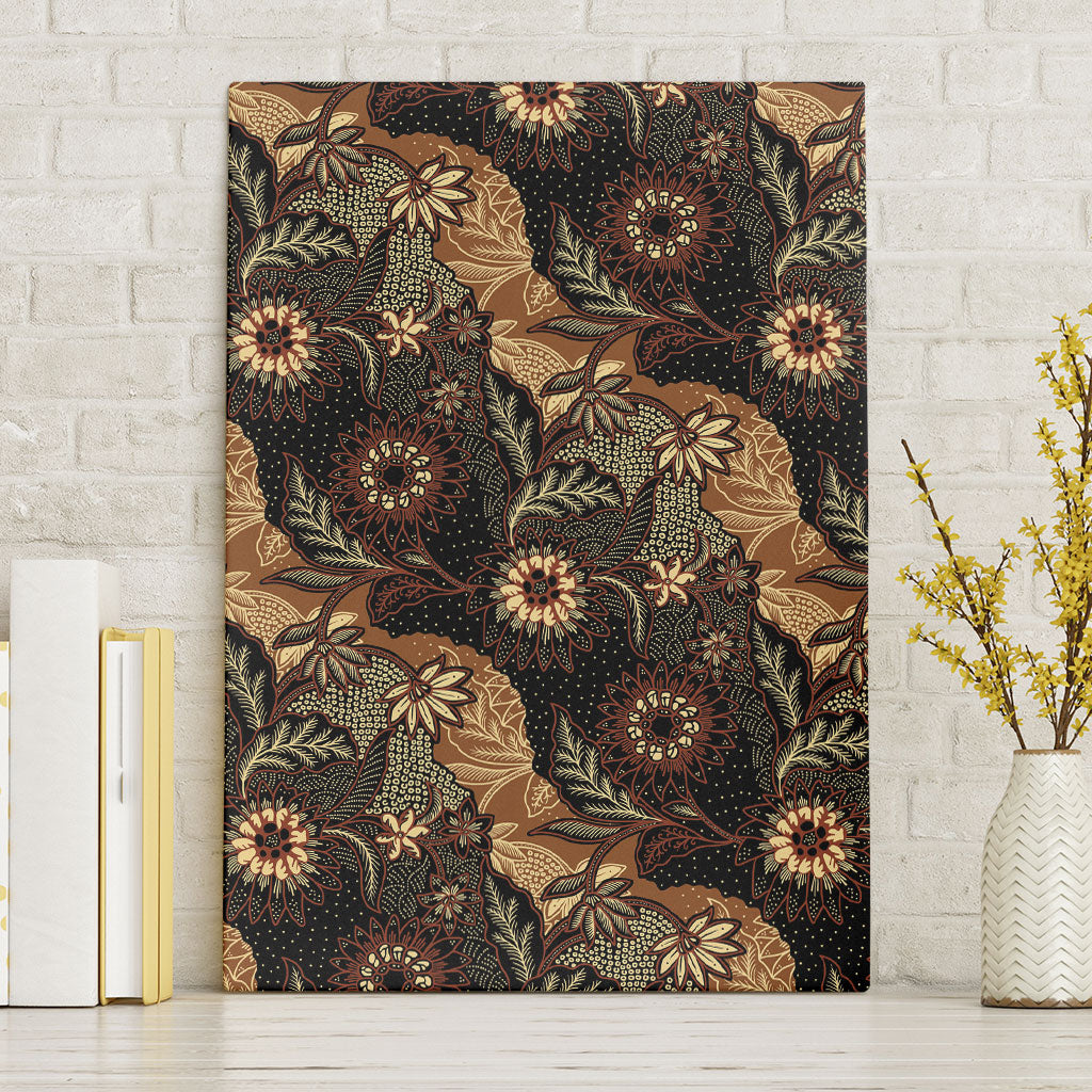 Batik Pedalaman Semen Lereng Style Canvas Wall Art Indonesian Traditional Pattern LT01 Without Frame Black - Polynesian Pride