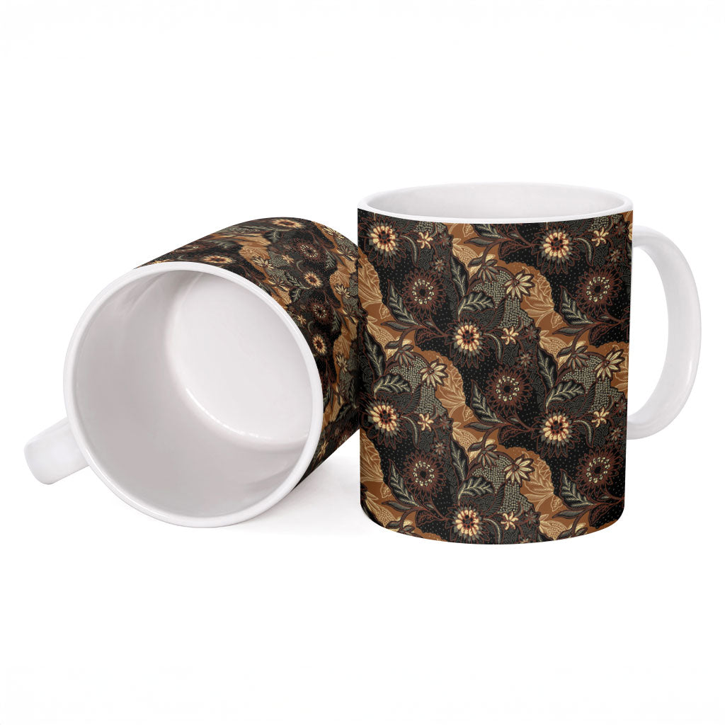 Batik Pedalaman Semen Lereng Style Ceramic Mug Indonesian Traditional Pattern LT01 - Polynesian Pride