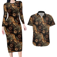 Batik Pedalaman Semen Lereng Style Couples Matching Long Sleeve Bodycon Dress and Hawaiian Shirt Indonesian Traditional Pattern LT01 Black - Polynesian Pride