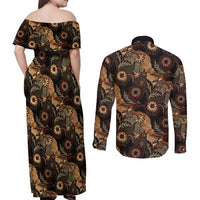 Batik Pedalaman Semen Lereng Style Couples Matching Off Shoulder Maxi Dress and Long Sleeve Button Shirt Indonesian Traditional Pattern LT01 - Polynesian Pride