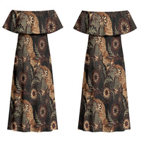 Batik Pedalaman Semen Lereng Style Couples Matching Off Shoulder Maxi Dress and Long Sleeve Button Shirt Indonesian Traditional Pattern LT01 - Polynesian Pride