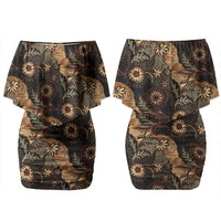 Batik Pedalaman Semen Lereng Style Couples Matching Off Shoulder Short Dress and Long Sleeve Button Shirt Indonesian Traditional Pattern LT01 - Polynesian Pride