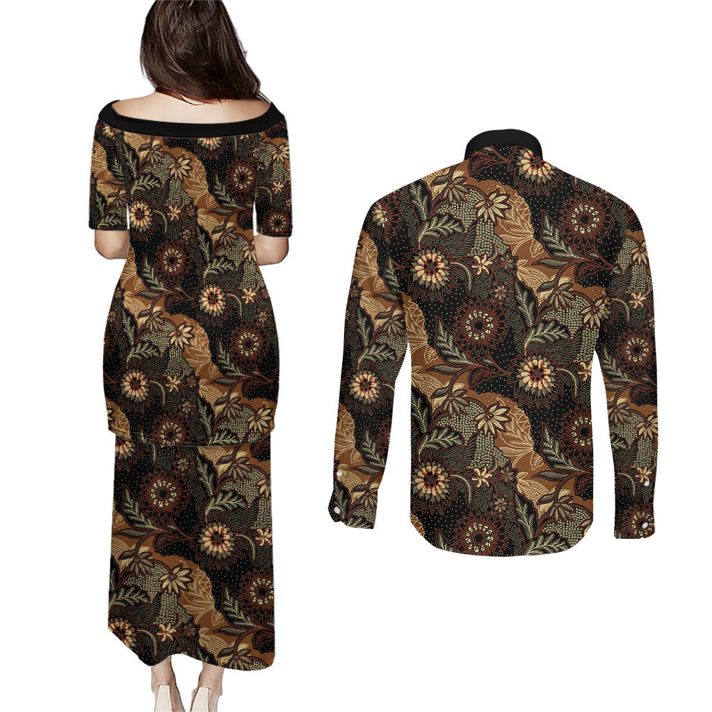 Batik Pedalaman Semen Lereng Style Couples Matching Puletasi and Long Sleeve Button Shirt Indonesian Traditional Pattern