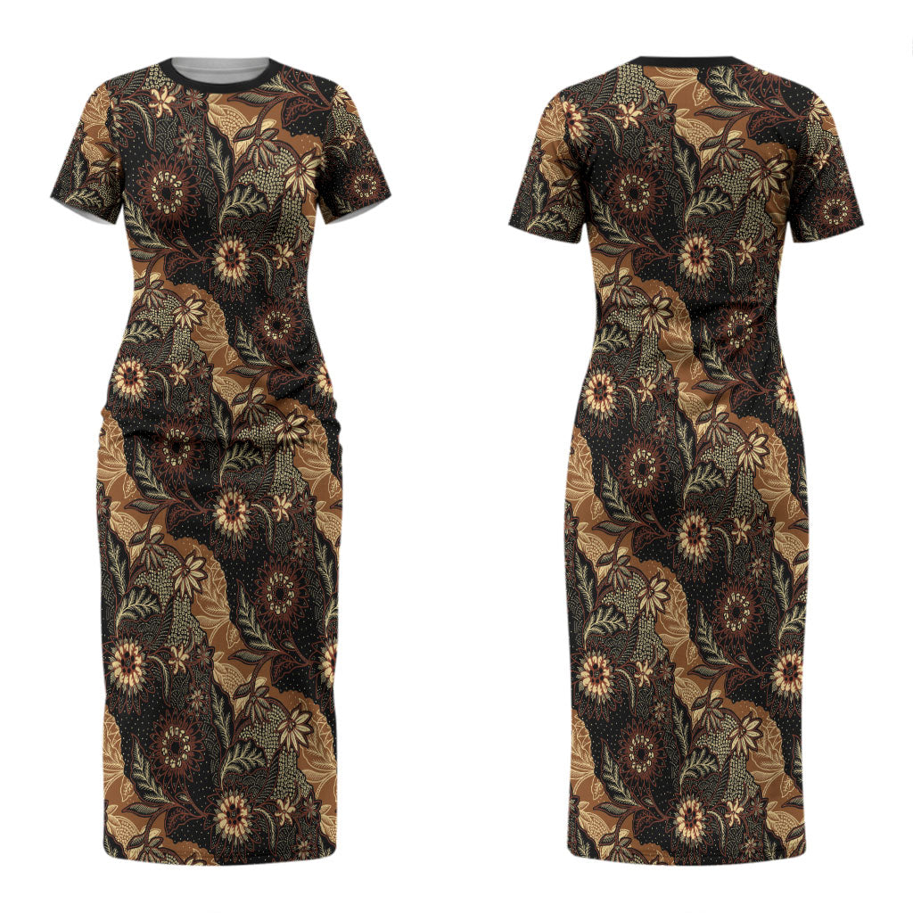 Batik Pedalaman Semen Lereng Style Couples Matching Short Sleeve Bodycon Dress and Long Sleeve Button Shirt Indonesian Traditional Pattern LT01 - Polynesian Pride