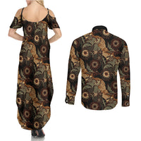 Batik Pedalaman Semen Lereng Style Couples Matching Summer Maxi Dress and Long Sleeve Button Shirt Indonesian Traditional Pattern LT01 - Polynesian Pride