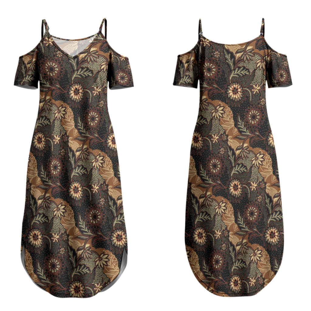 Batik Pedalaman Semen Lereng Style Couples Matching Summer Maxi Dress and Long Sleeve Button Shirt Indonesian Traditional Pattern LT01 - Polynesian Pride