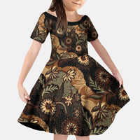Batik Pedalaman Semen Lereng Style Family Matching Mermaid Dress and Hawaiian Shirt Indonesian Traditional Pattern LT01 Daughter's Dress Black - Polynesian Pride