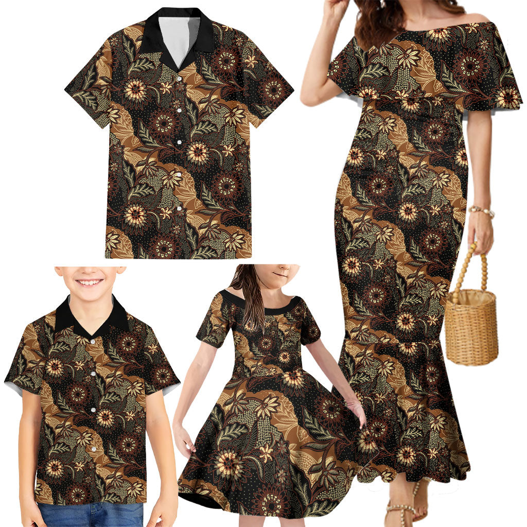 Batik Pedalaman Semen Lereng Style Family Matching Mermaid Dress and Hawaiian Shirt Indonesian Traditional Pattern LT01 - Polynesian Pride