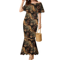 Batik Pedalaman Semen Lereng Style Family Matching Mermaid Dress and Hawaiian Shirt Indonesian Traditional Pattern LT01 Mom's Dress Black - Polynesian Pride