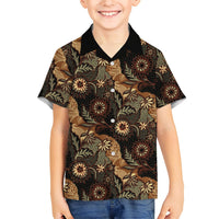 Batik Pedalaman Semen Lereng Style Family Matching Mermaid Dress and Hawaiian Shirt Indonesian Traditional Pattern LT01 Son's Shirt Black - Polynesian Pride