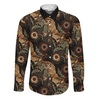 Batik Pedalaman Semen Lereng Style Family Matching Off The Shoulder Long Sleeve Dress and Hawaiian Shirt Indonesian Traditional Pattern LT01 Dad's Shirt - Long Sleeve Black - Polynesian Pride