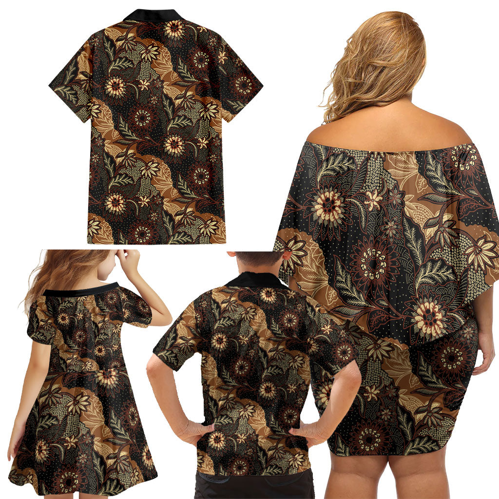 Batik Pedalaman Semen Lereng Style Family Matching Off Shoulder Short Dress and Hawaiian Shirt Indonesian Traditional Pattern LT01 - Polynesian Pride