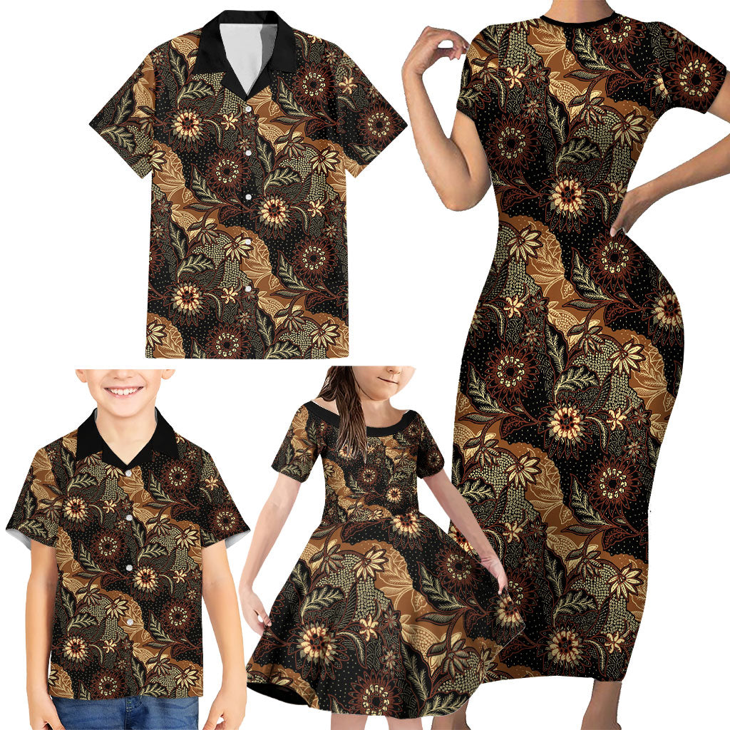 Batik Pedalaman Semen Lereng Style Family Matching Short Sleeve Bodycon Dress and Hawaiian Shirt Indonesian Traditional Pattern LT01 - Polynesian Pride