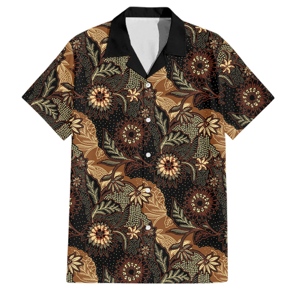 Batik Pedalaman Semen Lereng Style Family Matching Short Sleeve Bodycon Dress and Hawaiian Shirt Indonesian Traditional Pattern LT01 Dad's Shirt - Short Sleeve Black - Polynesian Pride